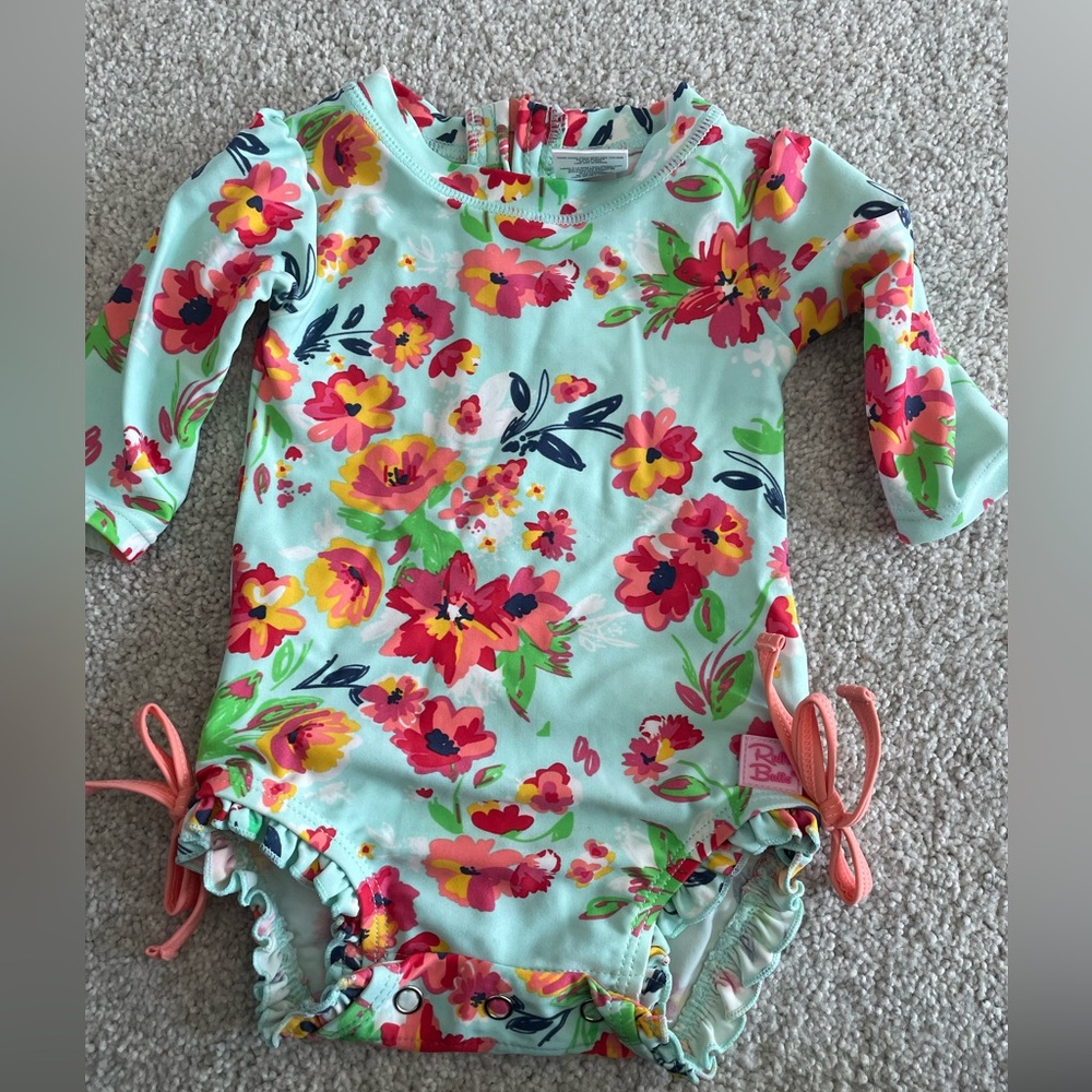 Ruffle Butts Green Floral Swimsuit